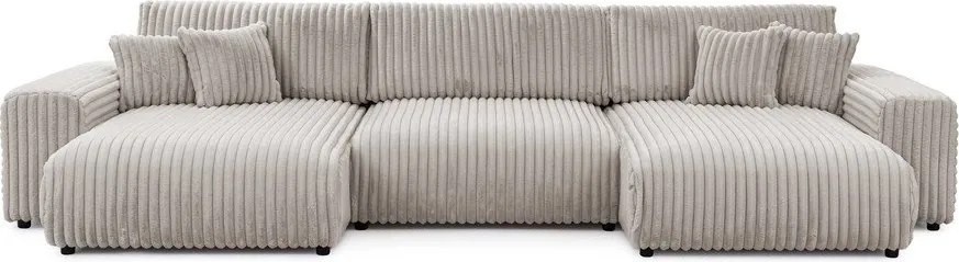 Colțar gri deschis extensibil/cu spațiu de depozitare cu tapițerie din catifea reiată (în formă de "U") Sarina – Ropez