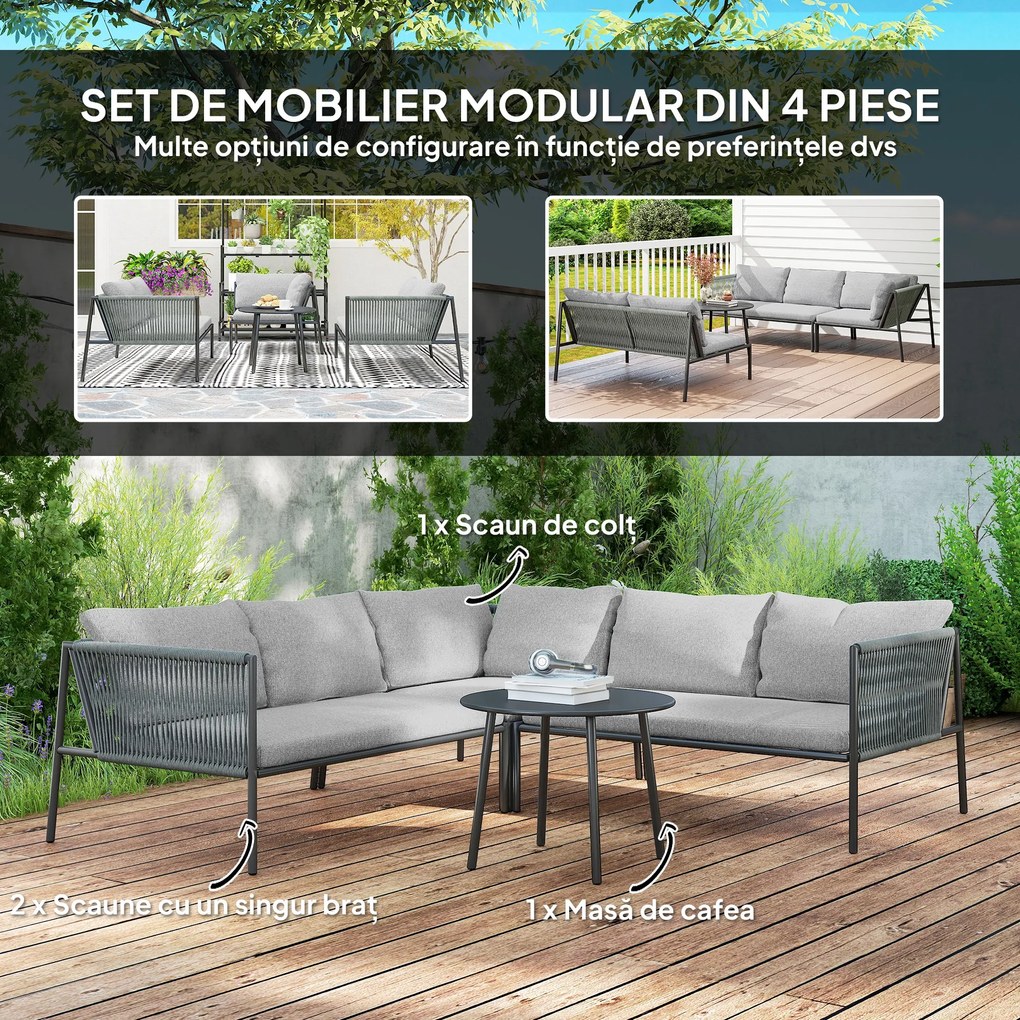 Outsunny Set Grădină Modular 5 Locuri Gri Închis | Aosom Romania