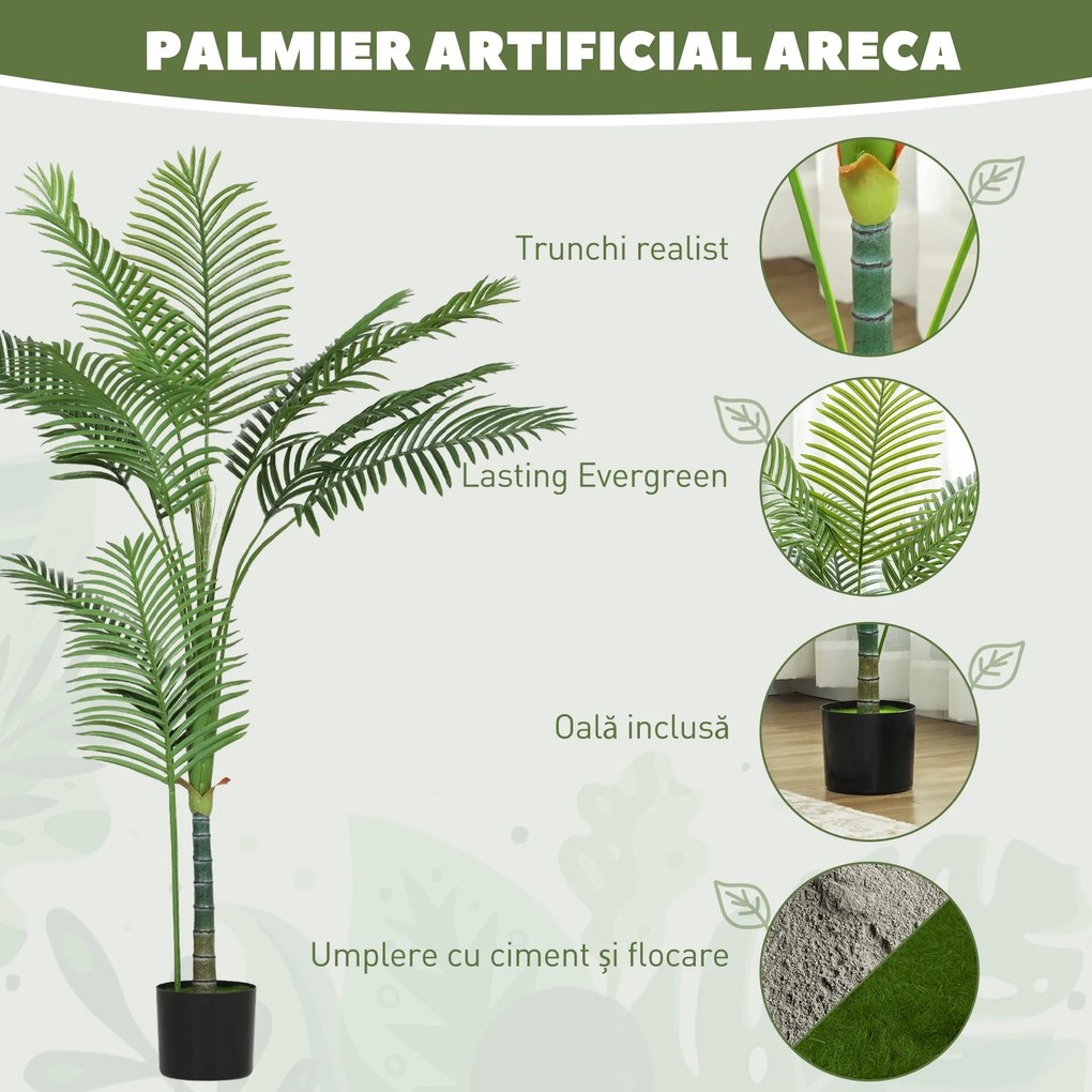 HOMCOM Palmă Artificială Areca înaltă de 150 cm, Plantă Falsă Realistă pentru Interioare cu Vas, Decorațiune pentru Casă și Birou, Verde | Aosom Romania
