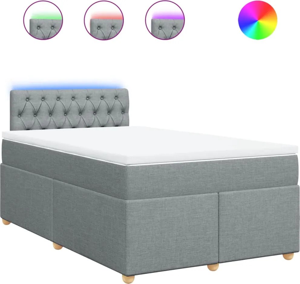 vidaXL Pat box spring cu saltea, gri deschis, 120x190 cm, textil