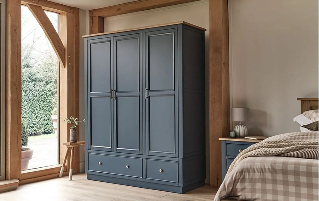Dulap lemn masiv natur Richmond Albastru/, 150 × 60 × 190 cm