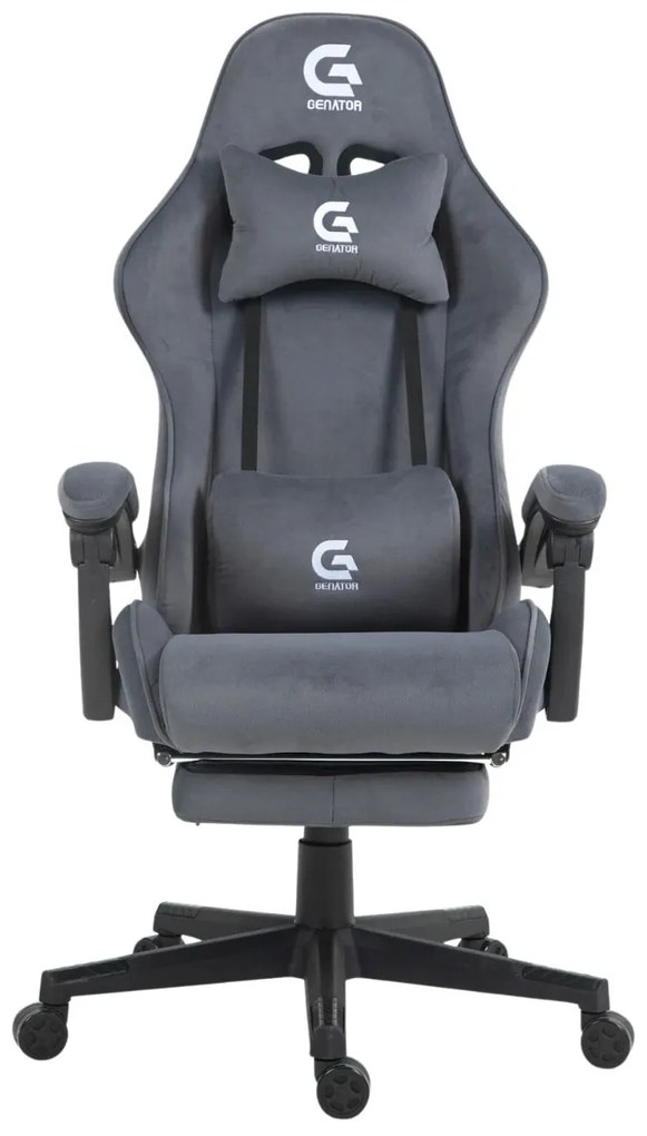 Scaun gaming, ergonomic, suport lombar cu masaj, sezut cu arcuri și spumă, spătar reglabil, tetieră, suport pentru picioare, rezistent 150 kg, material textil, Gri Inchis