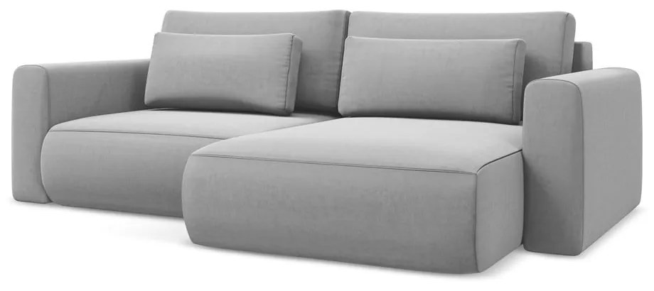 Colțar gri deschis extensibil/cu spațiu de depozitare cu tapițerie din catifea (cu colț pe partea dreaptă/cu șezlong) Kapua – Makamii