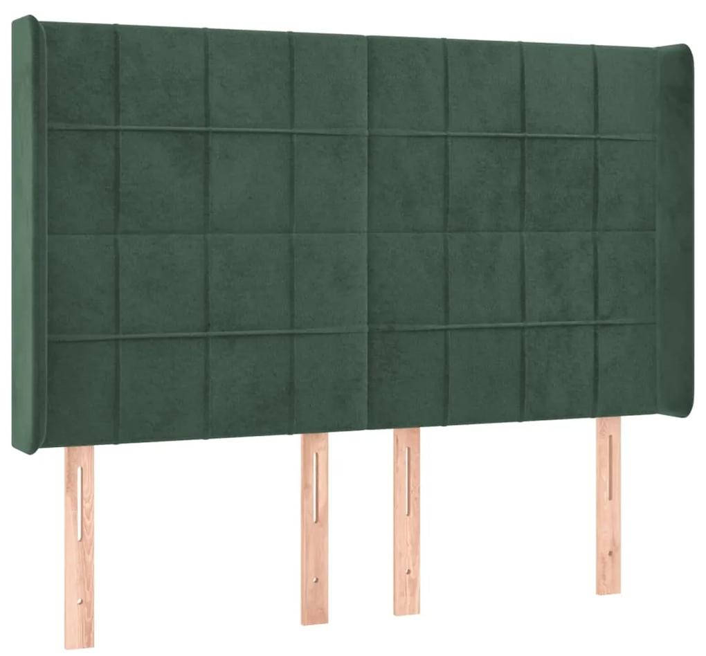 Pat cu arcuri, saltea si LED, verde inchis, 140x190 cm, catifea Verde inchis, 140 x 190 cm, Cu blocuri patrate