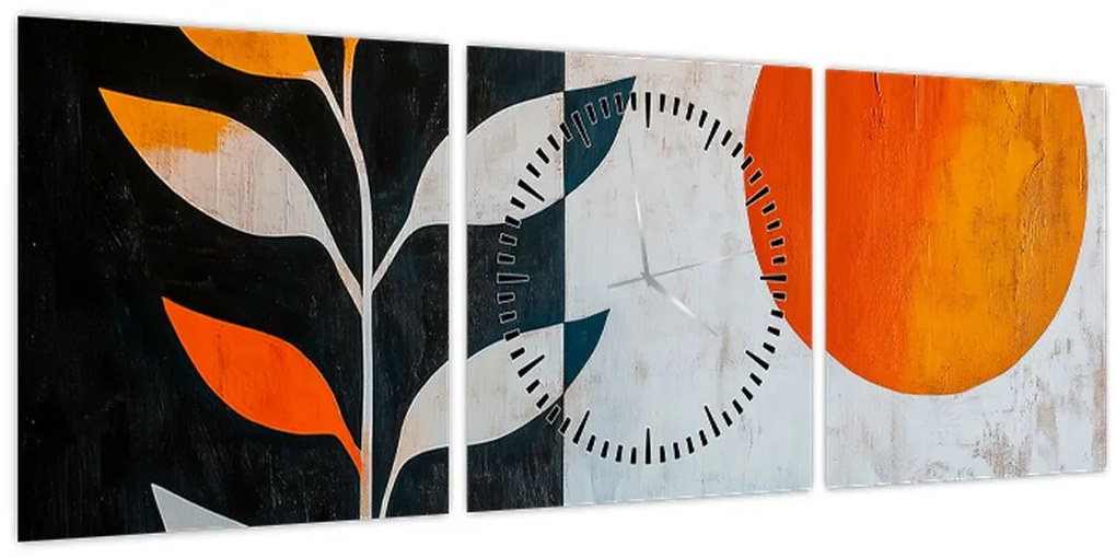 Tablou - Abstracție cu plantă și soare (cu ceas) (90x30 cm)