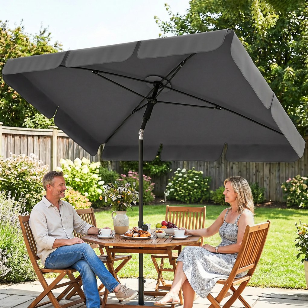 Outsunny Umbrelă de soare dreptunghiulară umbrelă pentru balcon cu înclinare în 3 trepte, mecanism cu manivelă, umbrelă de plajă cu 8 spițe 183x122x222 cm Gri închis | Aosom Romania