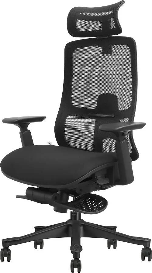 VANTIS PRO – Scaun Ergonomic Premium cu Spătar Înalt Regalbil pe înălțime în 5 poziții, Șezut glisant, Cotiere 3D, Suport pentru picioare, Mesh, Negru