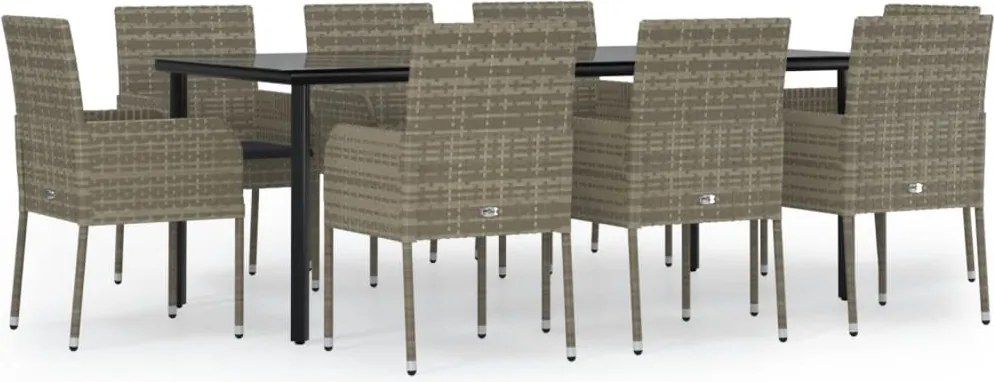 vidaXL Set mobilier de grădină cu perne, 9 piese, negru/gri, poliratan