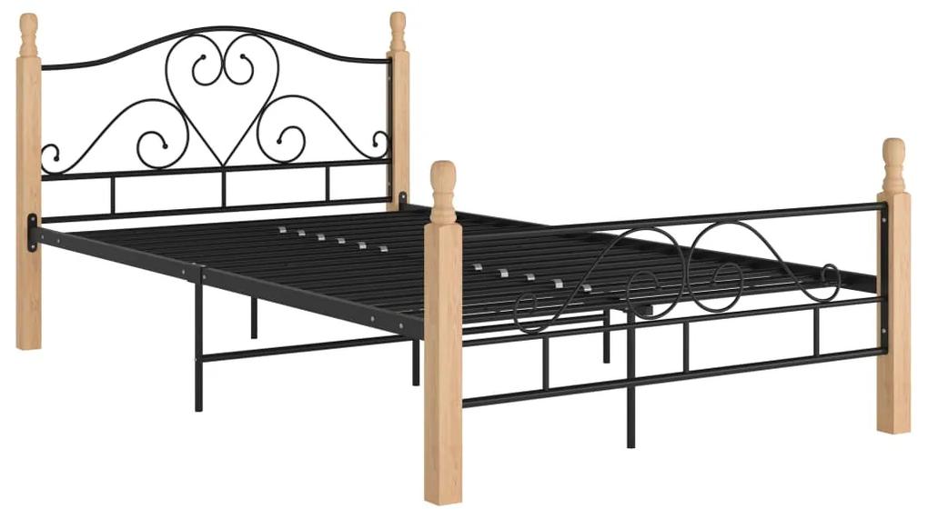 Cadru de pat, negru, 120x200 cm, metal black and light wood, 120 x 200 cm