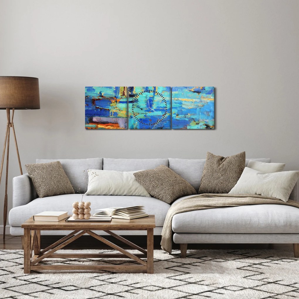 Tablou - pictură abstractă în ulei (cu ceas) (90x30 cm)