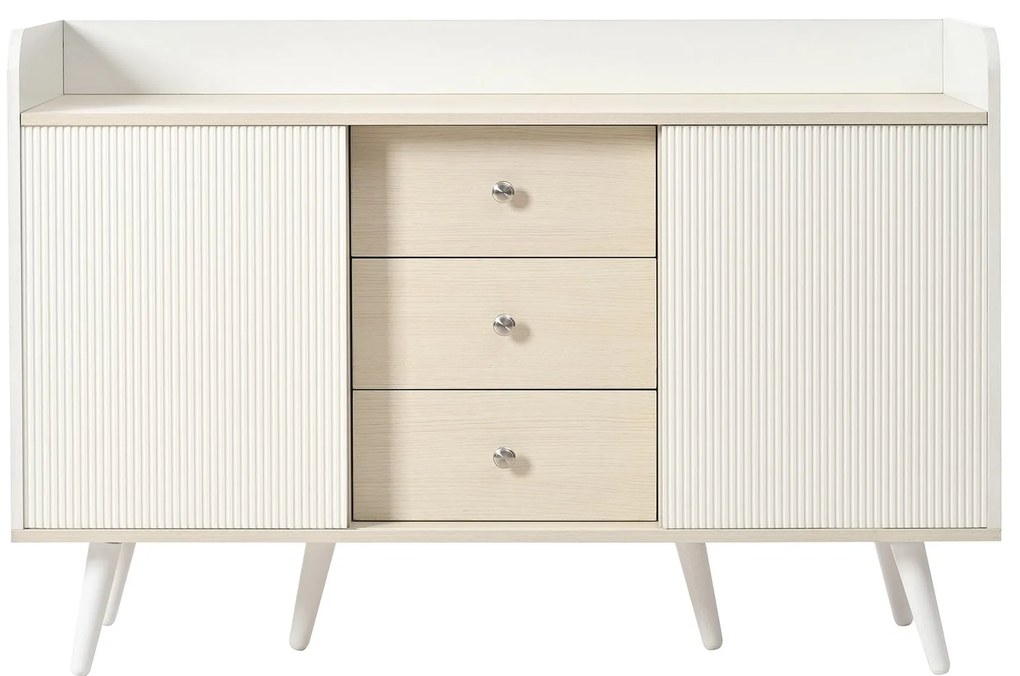 Comodă cu 3 sertare, uși glisante în dungi, 117,5x39,5x79 cm, Alb