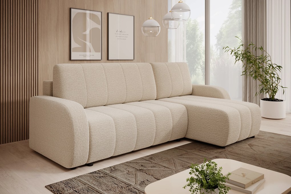 Colțar extensibil Lapios dreapta cu funcție de dormit – tapițerie boucle crem Lambi 8