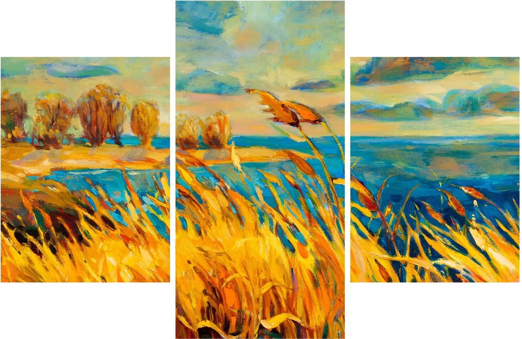 Tablou - Apus de soare peste lac, pictură acrilică (90x60 cm)
