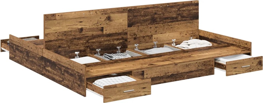 vidaXL Cadru de pat cu depozitare cu headboard Lemn Vechi 180 x 200 cm