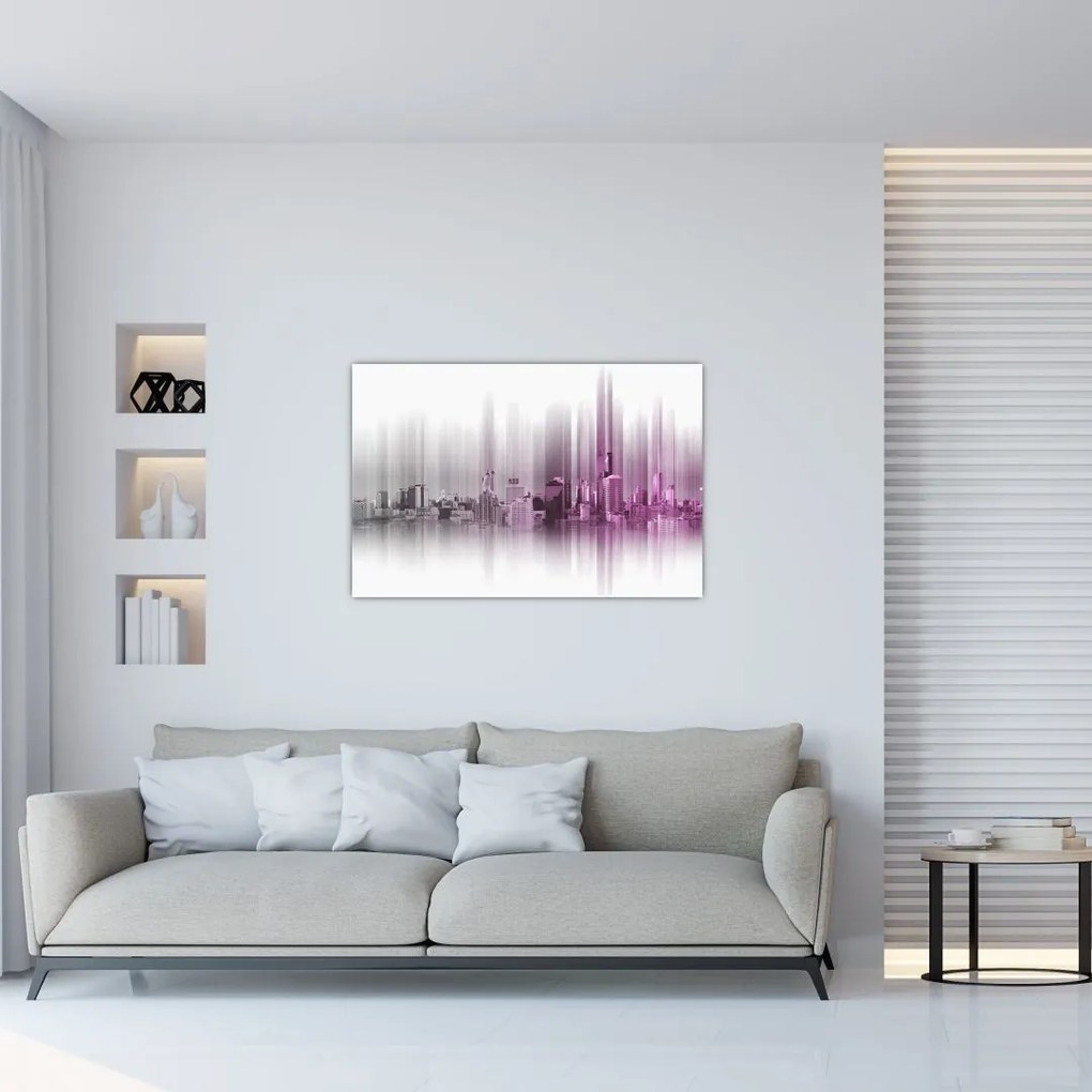 Tablou - Panorama orașului, roz-gri (90x60 cm)