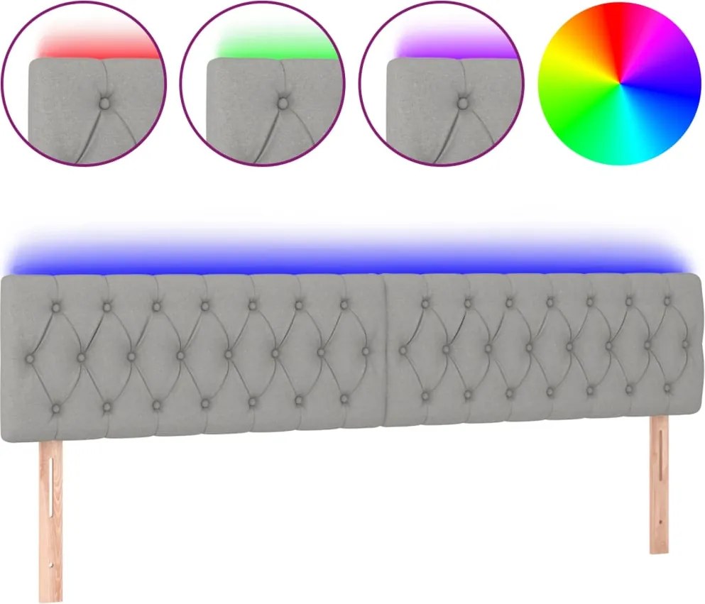 vidaXL Tăblie de pat cu LED, gri deschis, 180x7x78/88 cm, textil