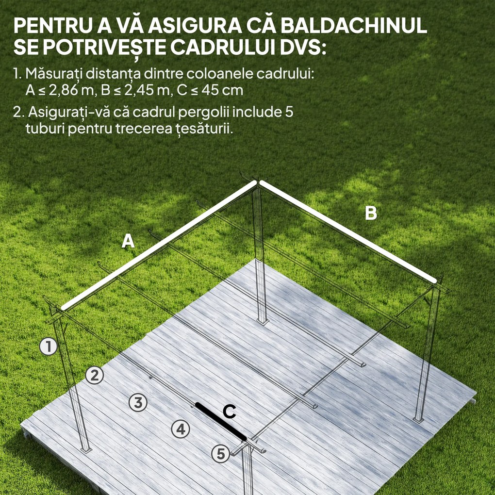 Outsunny Acoperiș Pergolă, Copertină Retractabilă pentru Soare, Protecție UV30+, 3 x 2.15m, Gri Închis | Aosom Romania