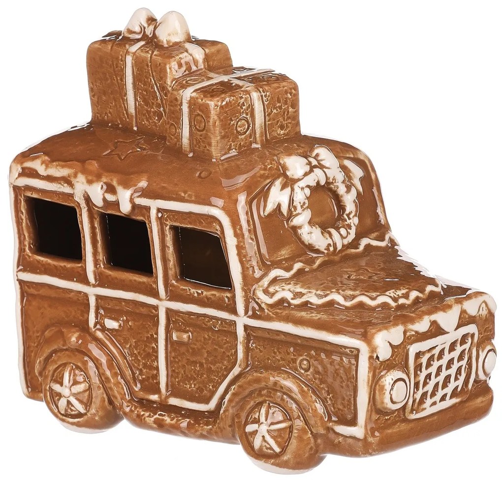 Decorațiune de Crăciun Mașină de turtă dulce culumini LED, ceramică, 13 cm
