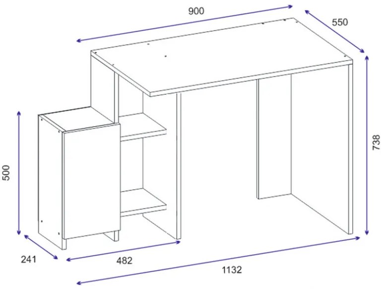 Birou Kely Alb - Oak 113x55x74 cm