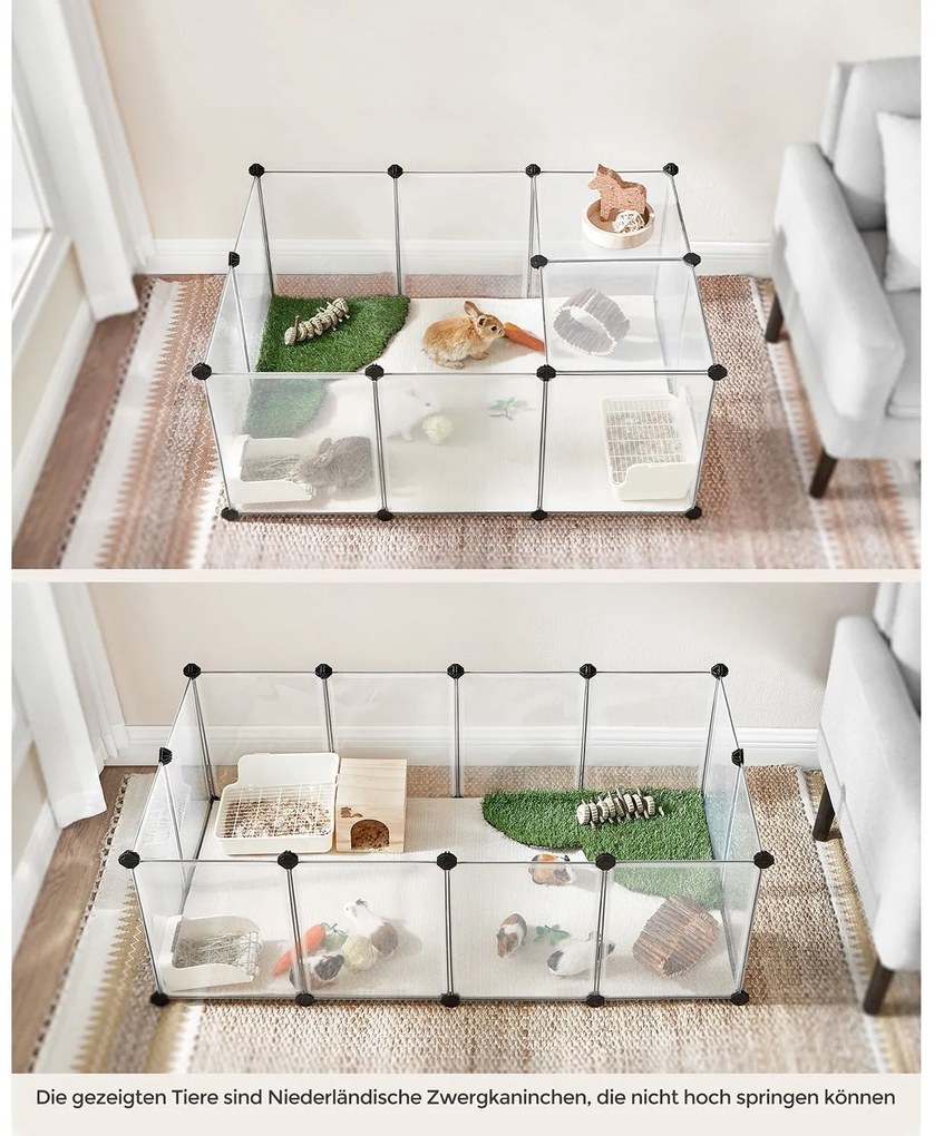 SongmicsHome Țarc pentru animale mici din plastic transparent BEN, 125x63x42 cm, transparent