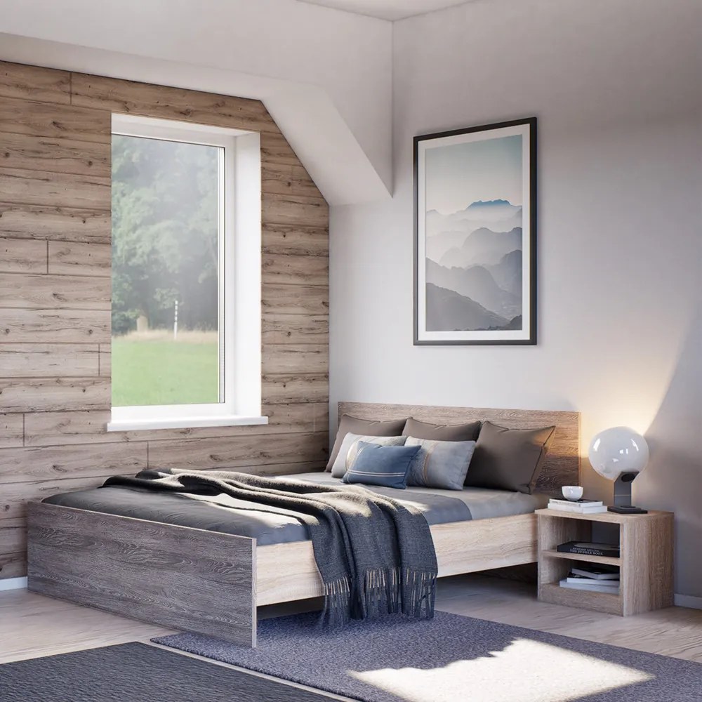 Pat dublu Miami fără cadru de pat 140x200 cm stejar York-stejar Sonoma