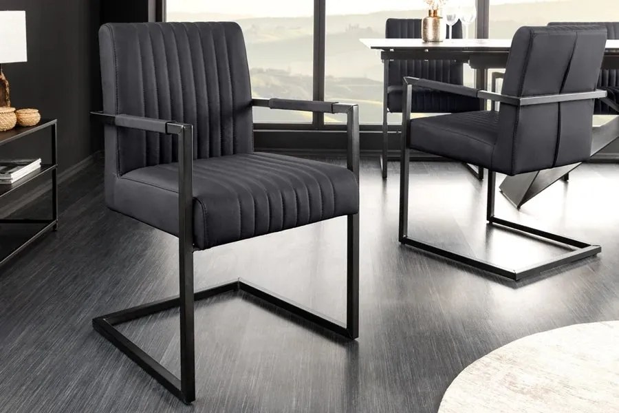 Scaun cu brate design retro Big Aston piele naturala neagra