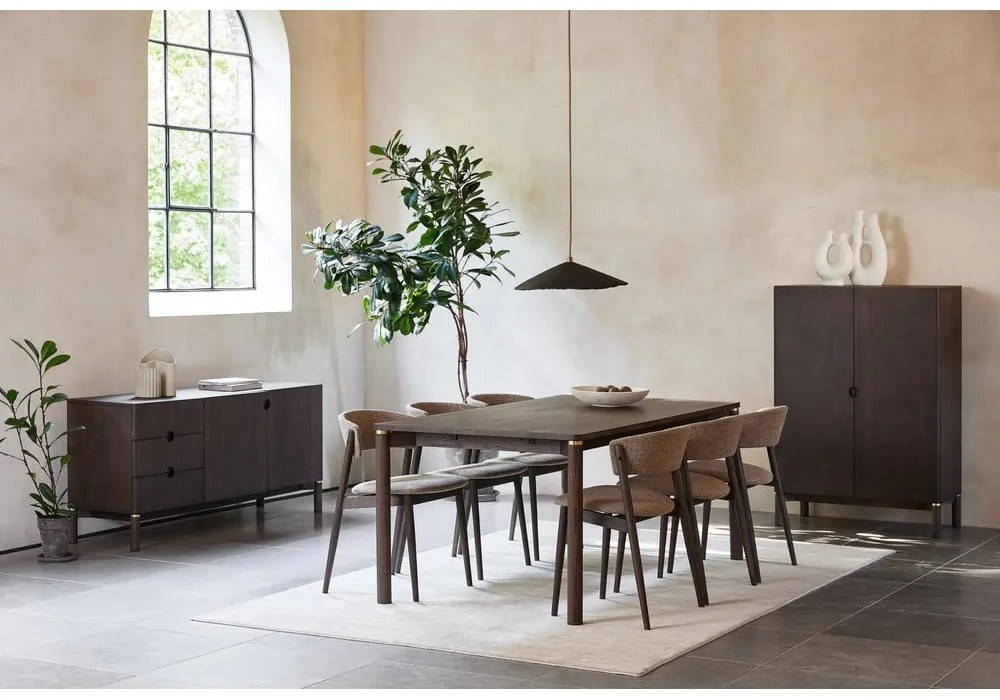 Comodă maro închis joasă cu aspect de lemn de stejar 160x73 cm Arun – Unique Furniture