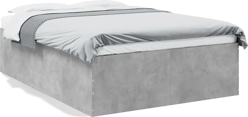 vidaXL Cadru de pat, gri beton, 135x190 cm, lemn prelucrat