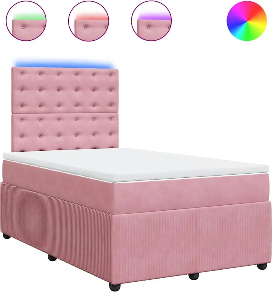 vidaXL Pat box spring cu saltea, roz, 120x200 cm, catifea