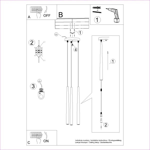 Lustră pe cablu Sollux SL.1463 BLISS 3xG9/8W/230V negru