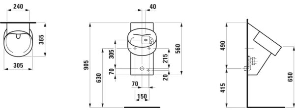 LAUFEN H8402867160001 - Pisuar cu senzor VAL 230V, racordare și evacuare posterioare, finisaj negru mat