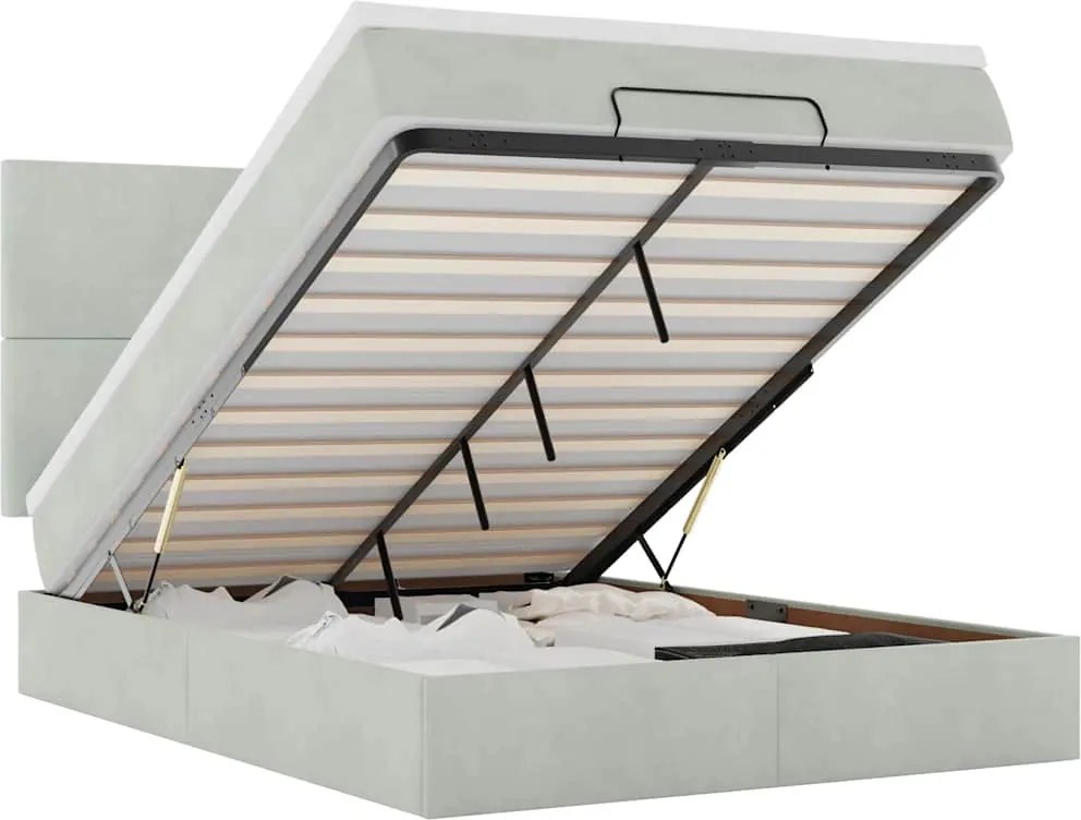 vidaXL Cadru de pat otoman cu saltele Gri deschis 140x190cm catifea