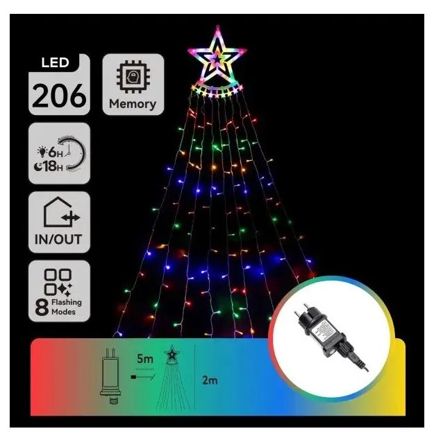 Aigostar - Decorațiune luminoasă de Crăciun pentru exterior, LED RGBY, 206 LED, 6 W, 230 V, 2 m, IP44