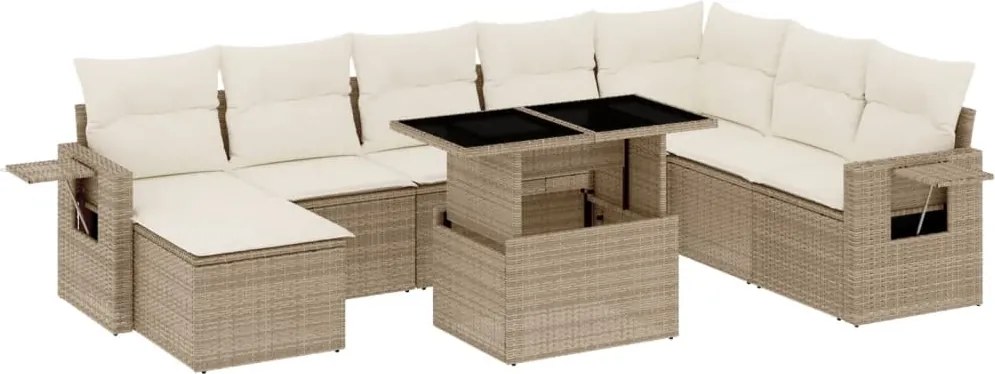 vidaXL Set canapele de grădină, 9 piese, cu perne, bej, poliratan