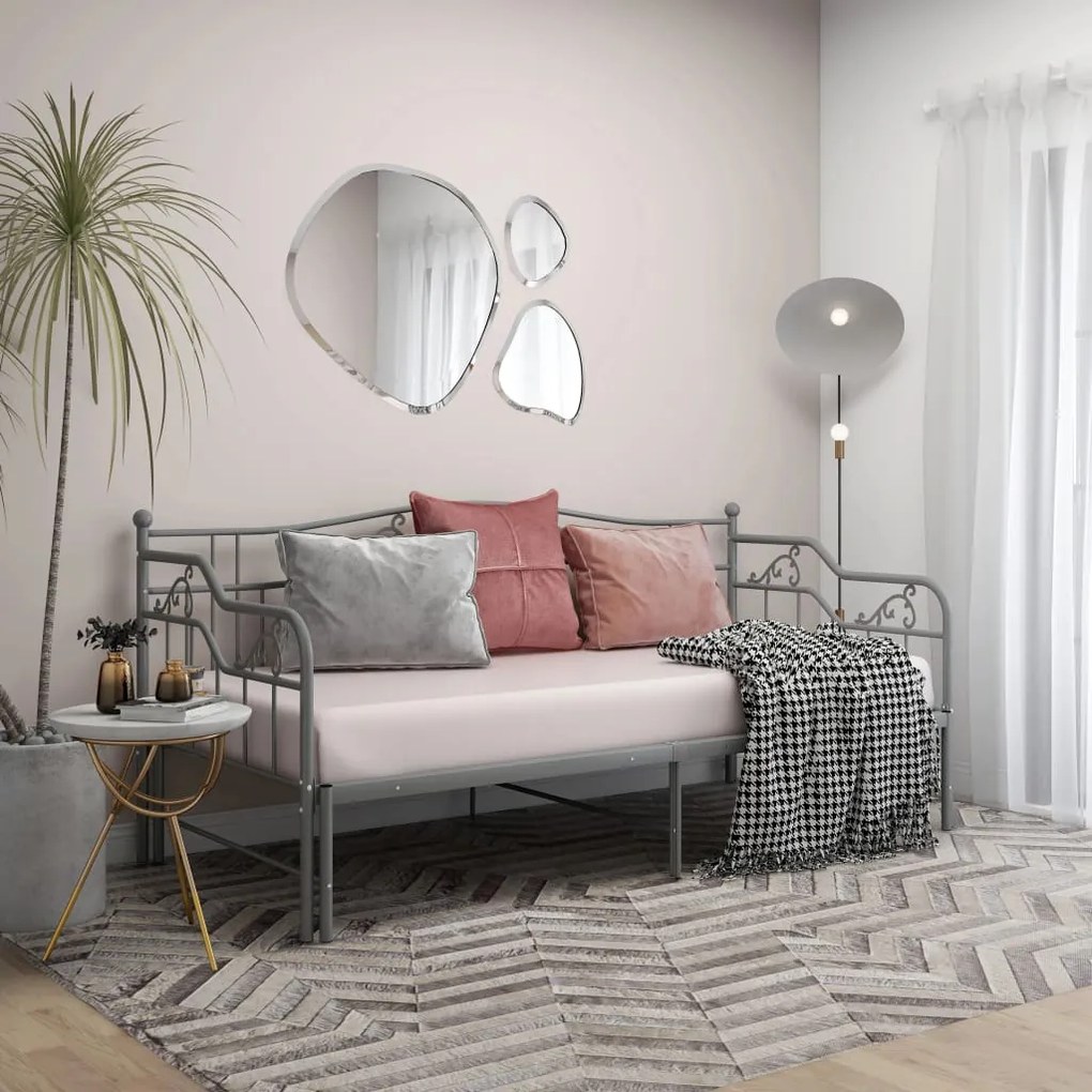 Cadru pat canapea extensibila, gri, 90x200 cm, metal Gri