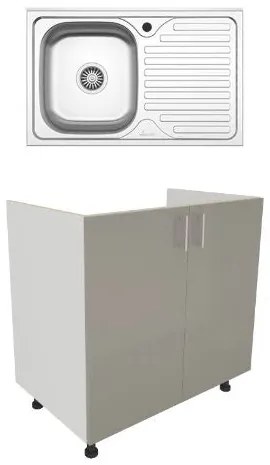 Set Masca Chiuveta Karo, Gri Lucios/Alb, MDF, 80 x 50 x 80 cm, Chiuveta Inox, Cuva stanga