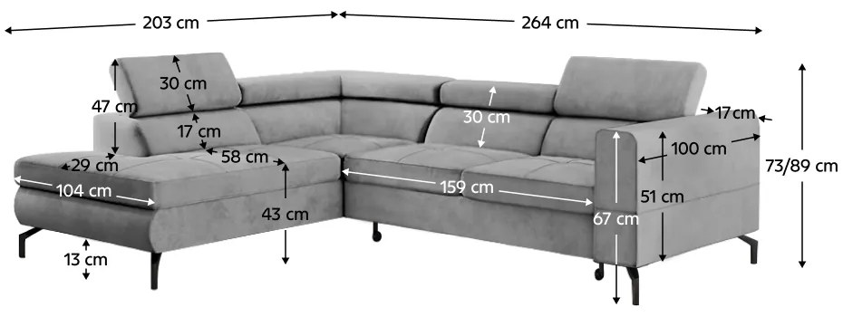 Set canapea extensibila, gri, stanga, BALTIK ROH