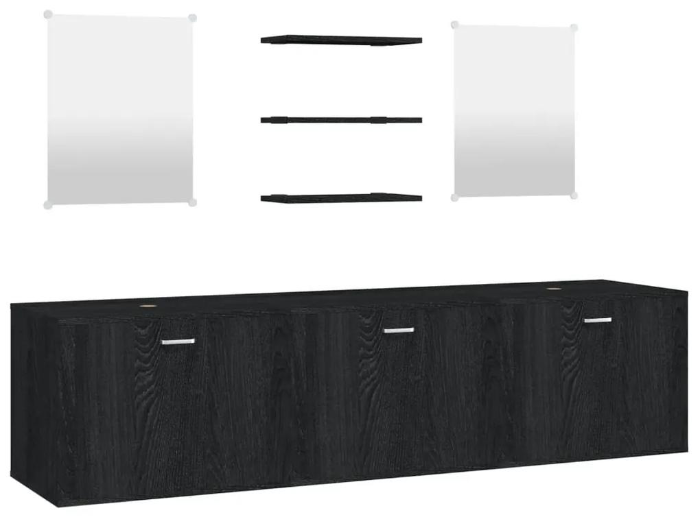 242565 vidaXL Set mobilier de baie, 6 piese, negru, lemn prelucrat
