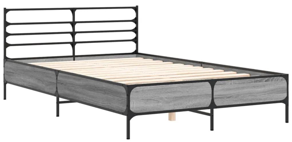 3280070 vidaXL Cadru de pat, gri sonoma, 120x190 cm, lemn prelucrat și metal