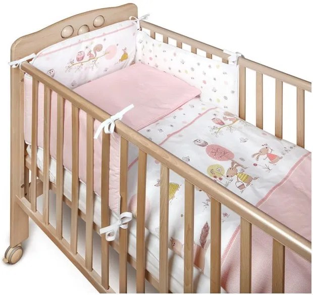 Protecție grilaj pat pentru bebeluși YappyKids Bumper Forest 60 x 60 cm, roz