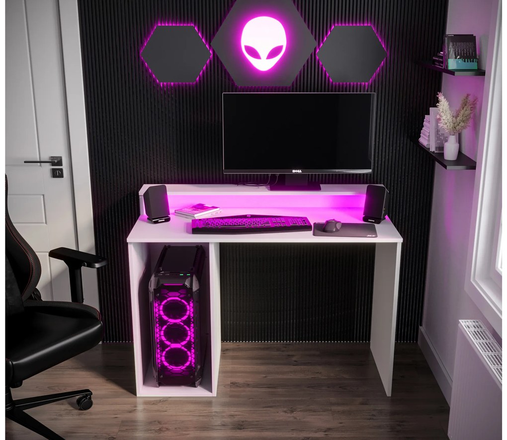 Masă PC pentru gaming Garrick 2 (biely) (cu iluminat LED RGB). 1064136