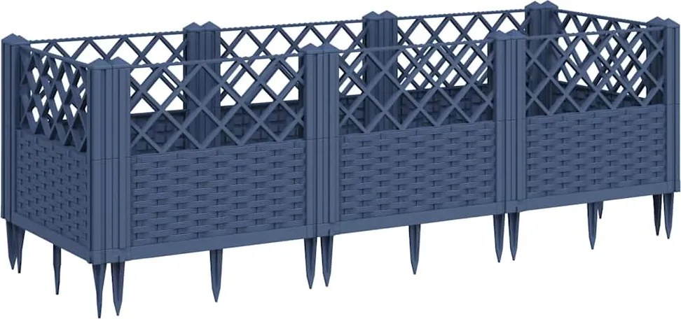 vidaXL Jardinieră de grădină cu țăruși, albastru gri, 123,5x43,5x43,5 cm, PP