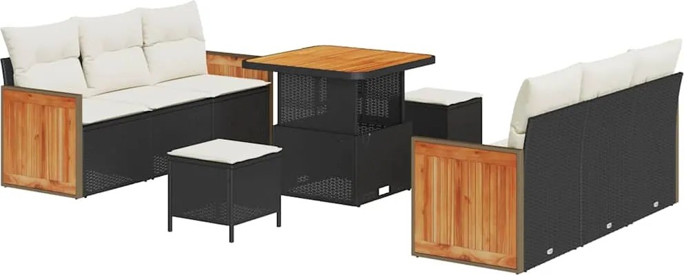 vidaXL Set de canapele pentru grădină 11 pcs Negru și Crem poliratan