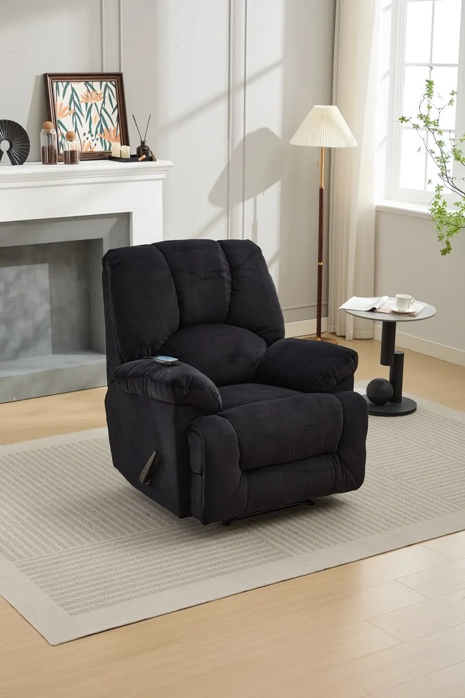 Fotoliu Masaj, Recliner, suport picioare extensibil, Textil, Negru