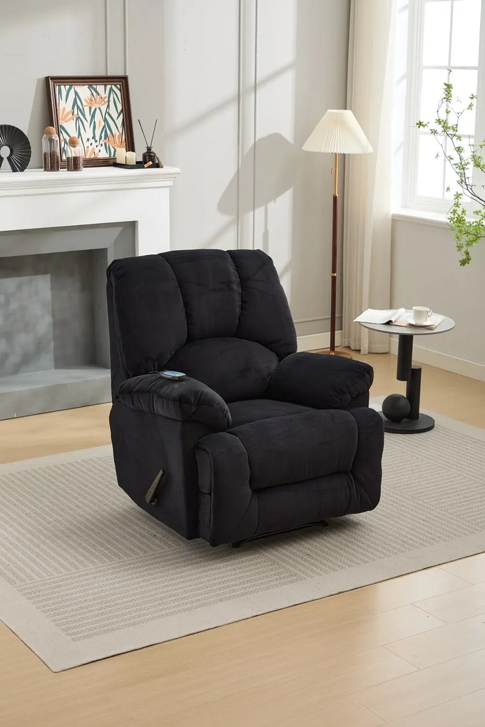 Fotoliu Masaj si Incalzire, Recliner, suport picioare extensibil, Textil, Negru