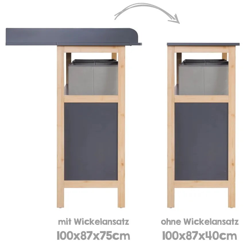 Comodă de copii gri antracit joasă cu masă de schimbat 87x75 cm Berlin – Roba