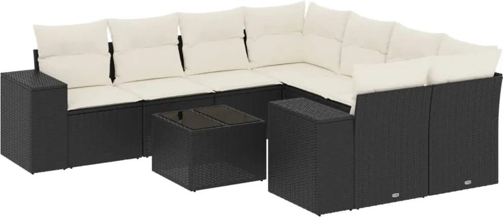 vidaXL Set mobilier de grădină cu perne, 9 piese, negru, poliratan