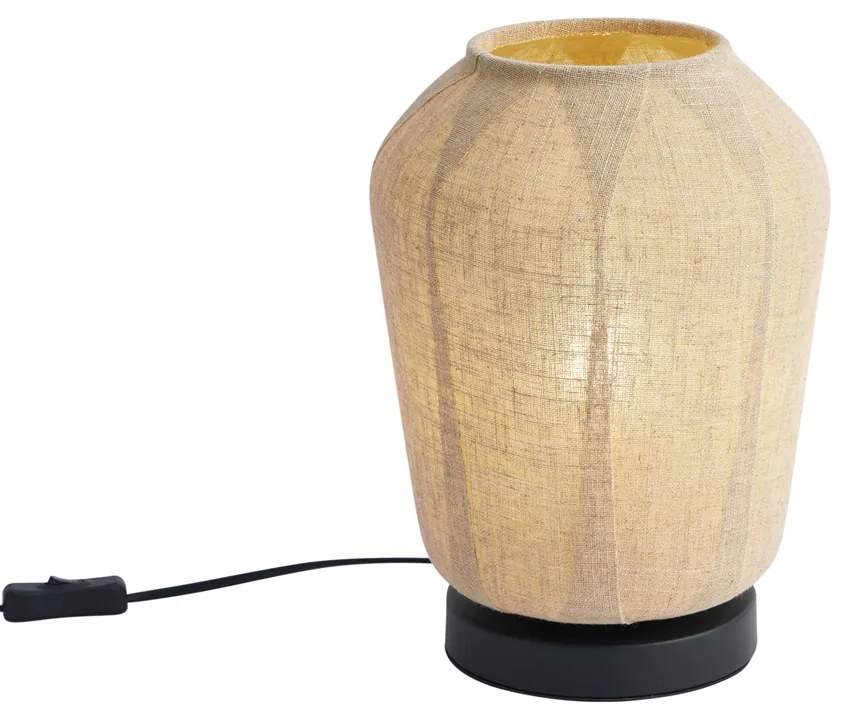 Lampă de masă Japandi Neagră cu Abajur din In Bej 21.5cm - Nami