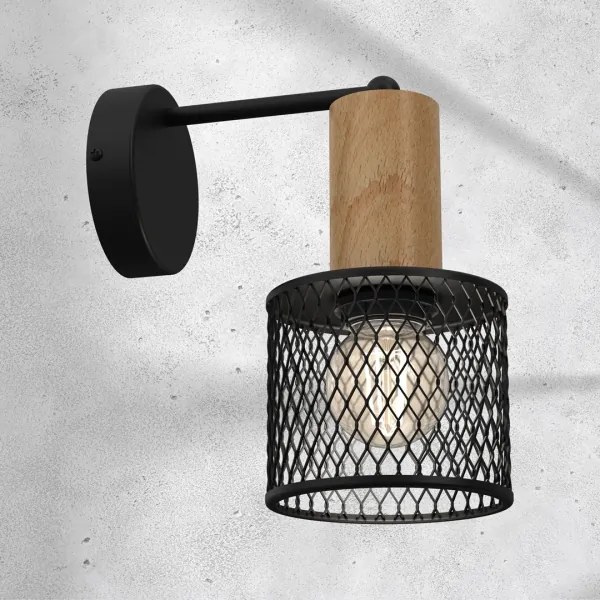 Lampă de perete SOBRESA 1xE27/60W/230V neagră/lemn