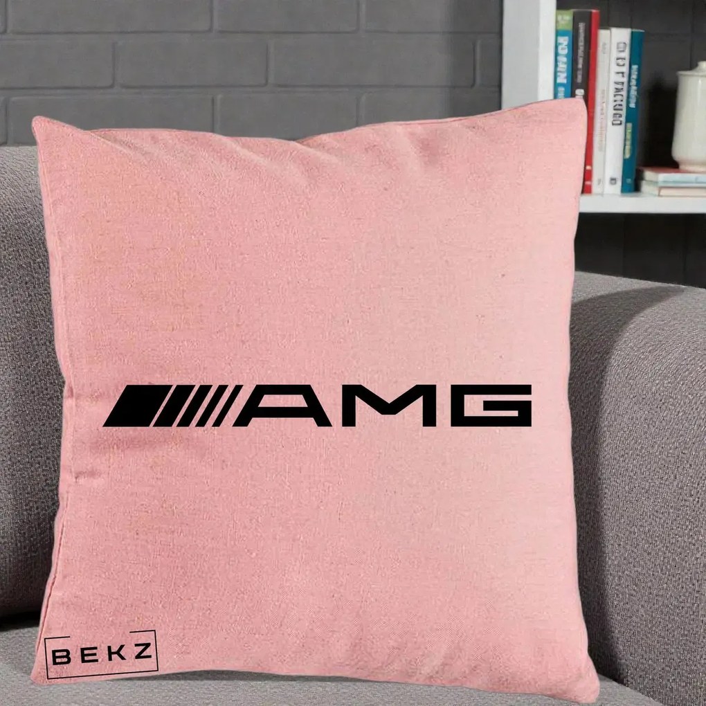 Perna Personalizata cu emblema Mercedes-AMG, 40x40 cm, Roz, Husa Detasabila, Perna Inclusa, BEKZ®